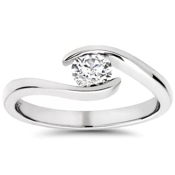 Bypass Engagement Ring, Delicate Tension Set Ring, Colorless 2.3 CT selling Round Cut Moissanite Ring, 14K White Gold, Birthday Gifts, Ring For Her