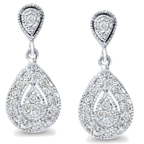 1/2ct Pear Shape Dangle Diamond Earrings 10K White Gold – Bliss