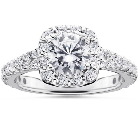 2 1/2Ct Cushion Halo Enhanced Diamond Engagement Ring 14K White Gold