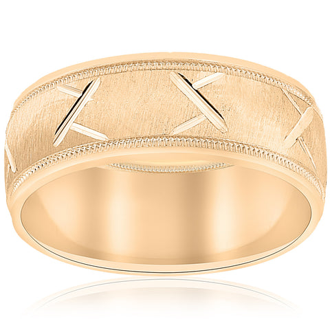 10k Yellow Gold Men's Comfort-Fit Wedding Band with Satin Finish and Cuts 8MM