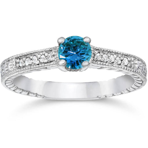 1/2ct Treated Blue & White Diamond   Engagement Ring White Gold Solitaire