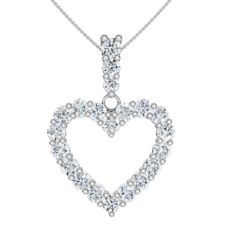 2Ct TW Natural Diamond Heart Dangle Pendant 14k White Gold Necklace 18"