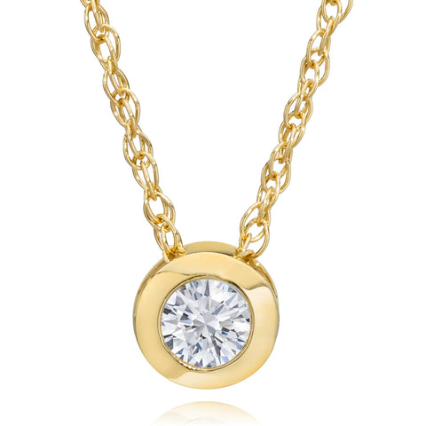 1/2Ct Bezel Solitaire Diamond 14K Yellow Gold Lab Grown Round Cut Necklace