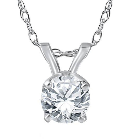 G/SI 1/2 Ct Solitaire Round Diamond Pendant 14K White Gold w/ 18" Chain