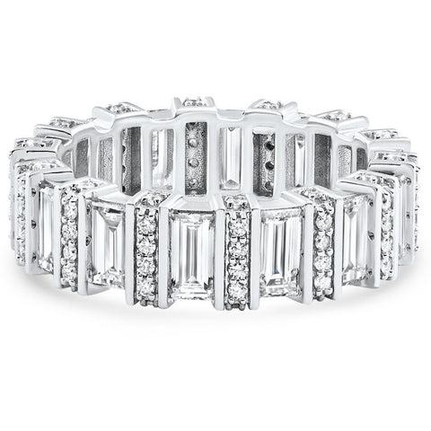 F/VS 3Ct TW Emerald Cut Diamond Fancy Eternity Wedding Ring 14k Gold Lab Grown