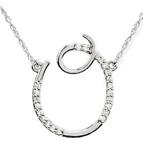 Diamond "O" Initial Pendant 18" Necklace 14K White Gold