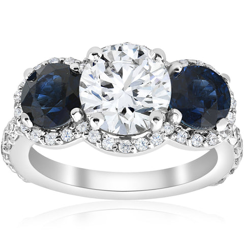 3 1/2 ct Created Sapphire & Lab Grown Diamond Engagement Ring 14k White Gold