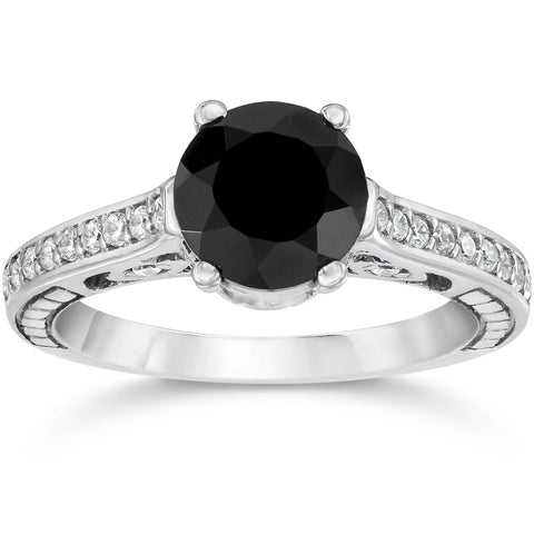 2 1/4 ct Treated   Black Diamond Engagement Ring 14K White Gold