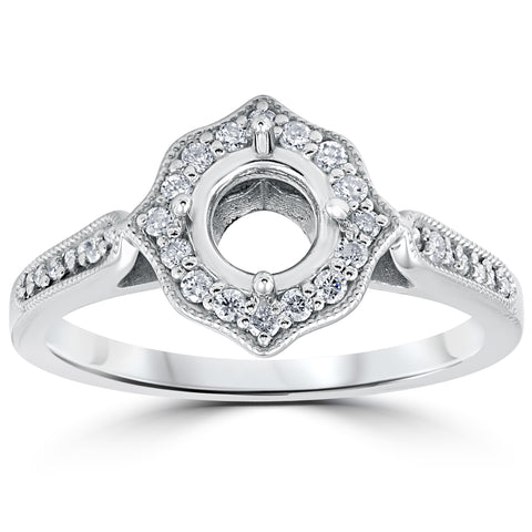 1/5ct   Halo Diamond Engagement Ring Setting 14k White Gold With Milgrain