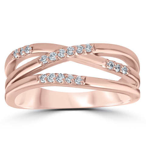 1/6ct Diamond Cross Over 14k Rose Gold Right Hand Multi Rose Ring