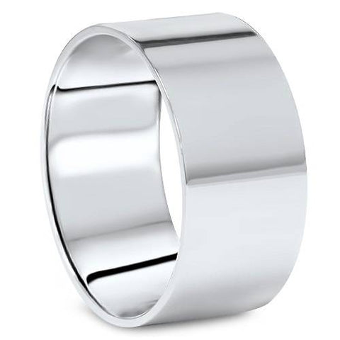 10mm Flat High Polished Wedding Band Solid 10K White Gold