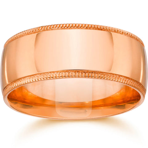 10mm Milgrain 14K Rose Gold Polished Wedding Band