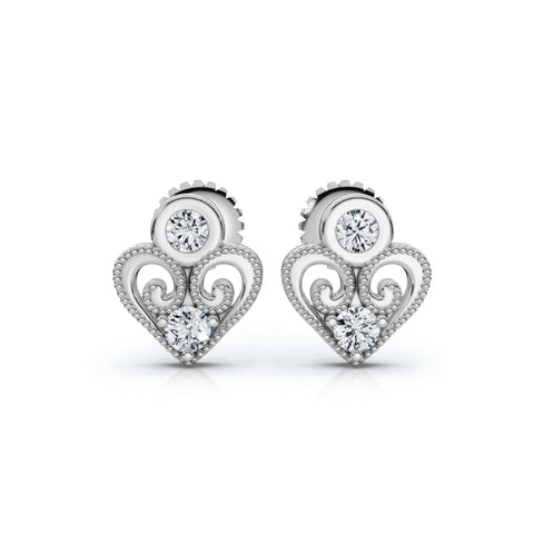 Diamond Heart Studs 14k White, Yellow, or Rose Gold Lab Grown Women's Earrings