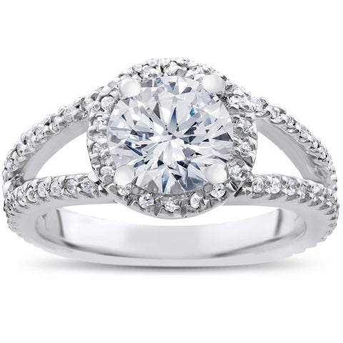 2 3/4ct Halo Round Diamond Engagement Ring   Filigree Enhanced White Gold