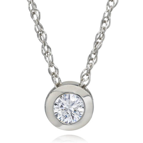 F/SI 3/8ct Bezel Solitaire Lab Created Diamond Pendant 14K White Gold