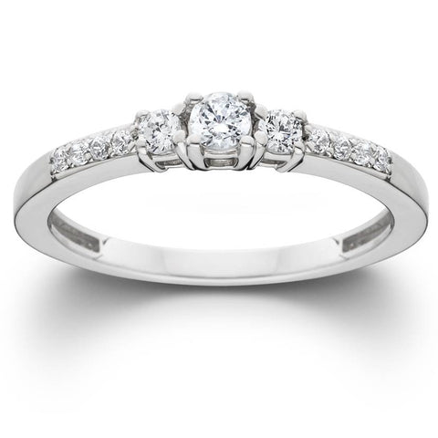 1/3ct Three Stone Round Diamond Engagement Ring 14K White Gold