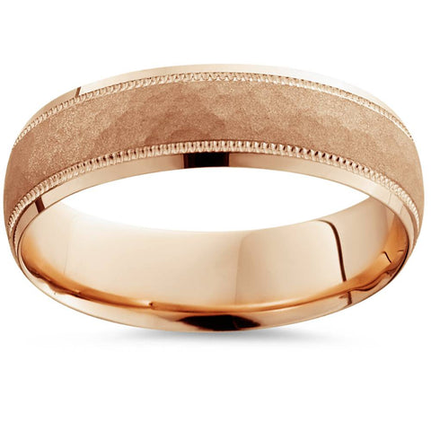 Mens Hammered Wedding Band 14K Rose Gold 6mm