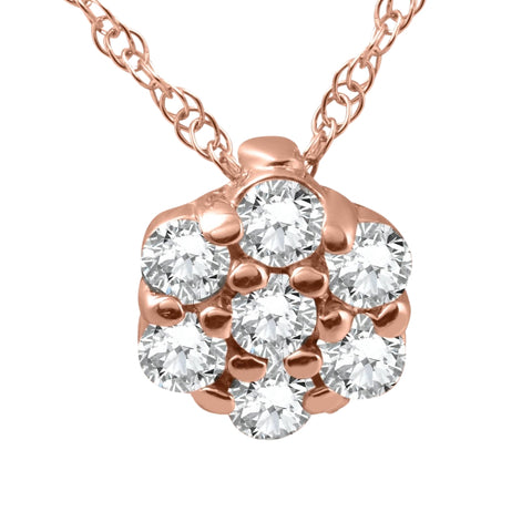 1/2ct Pave Fire Round Real Diamond Solitaire Halo Pendant 14K Rose Gold Neckalce