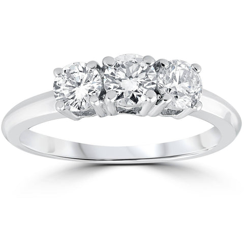 1 Carat 3-Stone Diamond Engagement Ring Solitaire Round Cut 14k White Gold