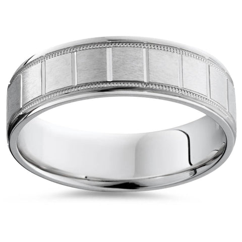 Mens 14K White Gold Brushed Comfort Wedding Band Ring