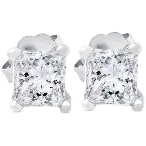 G/SI .65 ct Princess Cut Diamond Studs 14k White Gold Enhanced