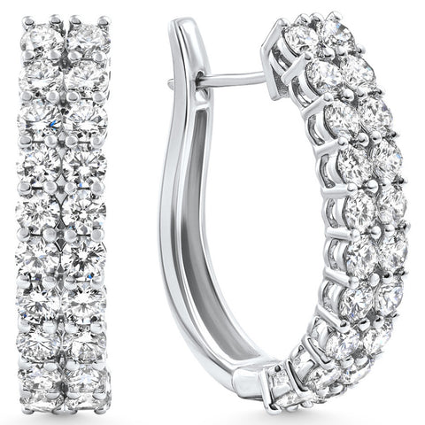 F/VS 3.24Ct Double Row Diamond Hoops 14k White Gold Lab Grown Women's Earrings 1"