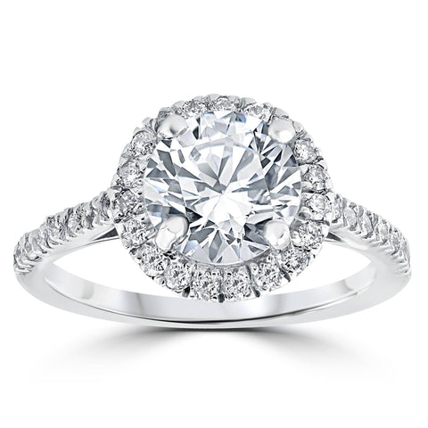 Certified 2 1/3Ct Round Diamond Halo Engagement Ring 14k White Gold Lab Grown