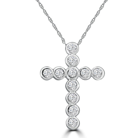 3/4ct Diamond Bezel Cross Pendant 14K White Gold