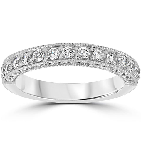 1 1/6ct Diamond   Heirloom Wedding Ring 14K White Gold Stackable Band