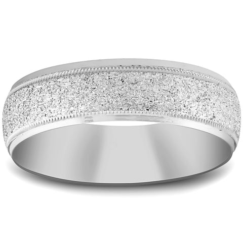 10K White Gold 6mm Textured Mens Wedding Band