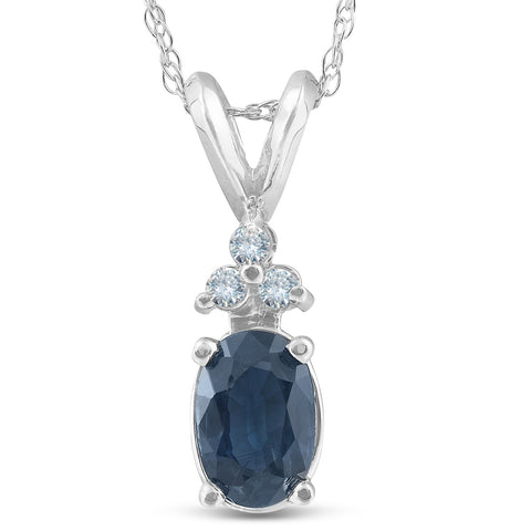 1/2ct Blue Sapphire Oval Shape & Diamond Pendant 14K White Gold