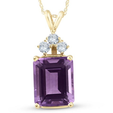 14K Yellow Gold 7 1/8ct Amethyst & Diamond Solitaire Pendant