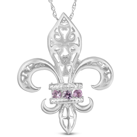 Pink Sapphire   Fleur De Lis Pendant 10KT White Gold 1"