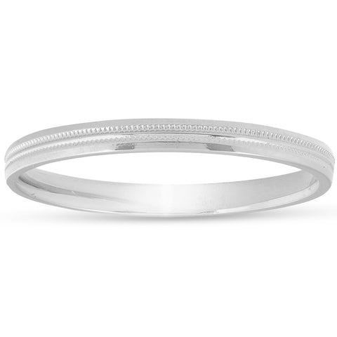 2mm 14K White Gold Milgrain Wedding Band Ring Brand