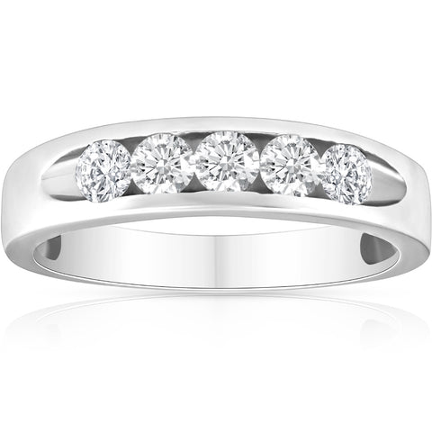 1/2ct Diamond Mens Wedding Ring Channel Set High Polished Band 14K White Gold