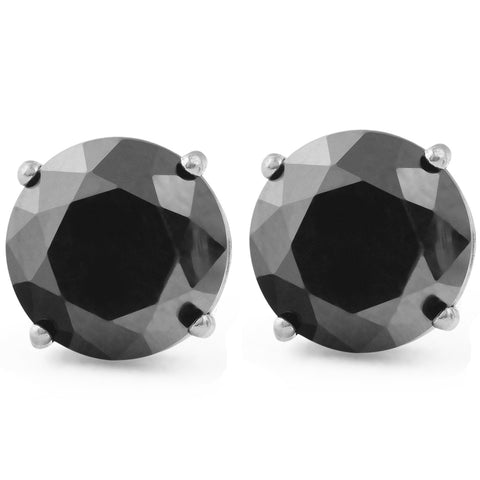 2 1/2ct Black Diamond Studs Womens Earrings 14K White Gold