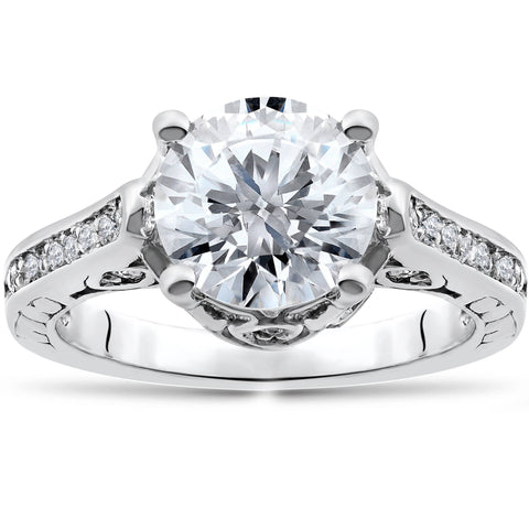 Certified 2 1/3Ct Diamond Engagement Ring 14k White Gold Lab Grown (GH/VS2-SI1)