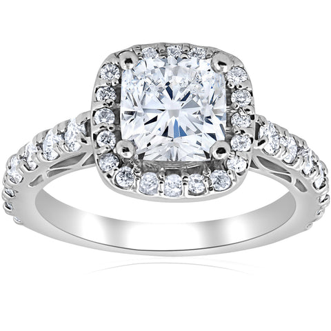 F SI 2 1/5ct Cushion Diamond   Halo Engagement Ring White Gold Enhanced