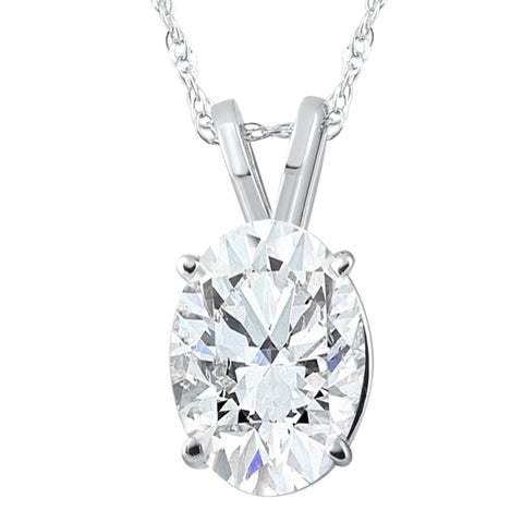 Certified 3Ct Oval Diamond Solitaire Lab Grown Diamond Pendant Necklace (H/VS)