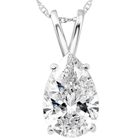 Certified G/VS 2Ct Pear Shape Lab Grown Diamond Pendant 14k White Gold Necklace