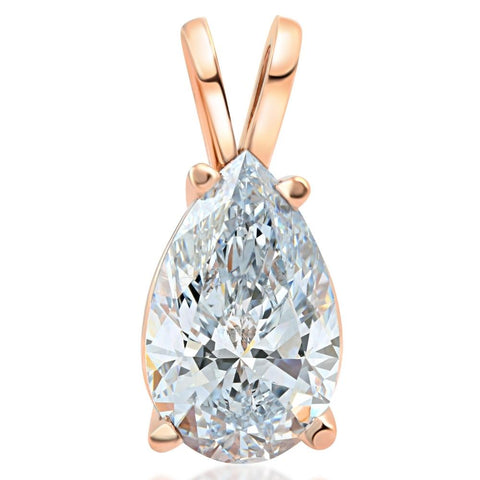 E/VS 3Ct Pear Shape IGI Certified Diamond Solitaire Pendant 14k Rose Gold