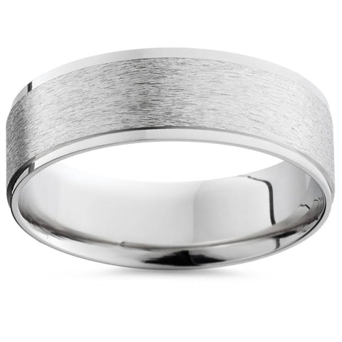 Mens 14K White Gold Flat Brushed Comfort Wedding Band