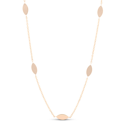 14k Rose Gold 18" Station Leaf Womens Necklace