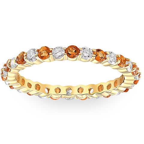 1 cttw Citrine & Diamond Wedding Eternity Stackable Ring 10k Yellow Gold