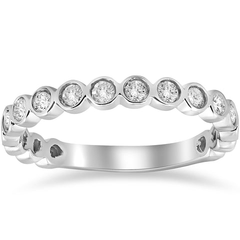 1/2ct Stackable Bezel Diamond Wedding Ring 14K White Gold Anniversary Band