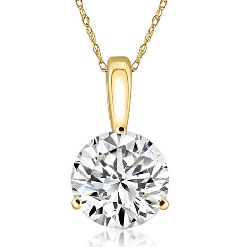 Certified H/VS1 3.28Ct Round Solitaire 3-Prong Diamond Pendant Gold Lab Grown