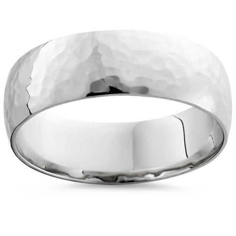 7mm Polished Hammered Wedding Band 10K White Gold