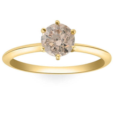 .92Ct Certified Fancy Light Brown Round Natural Diamond Engagement Ring Gold I1