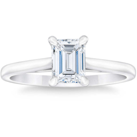 Platinum SI1 1Ct Emerald Cut Diamond Solitaire Engagement Ring Lab Grown