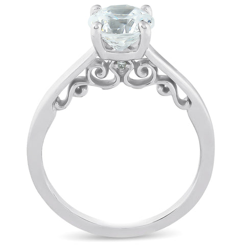 1 1/2 Ct Diamond & CZ Engagement Ring 14k White Gold